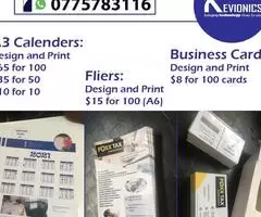 Business Cards, Fliers, A3 Calenders