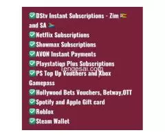 Playstation Plus Subscriptions,Showmax Pro, DStv Subscriptions, Netflix and Hollywood Bets